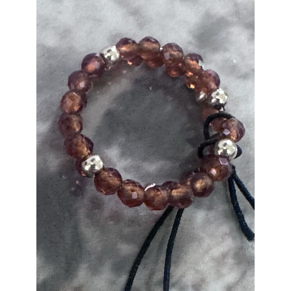14K Solid Yellow Gold Garnet Beaded Adjustable Ring - Picture 3 of 3